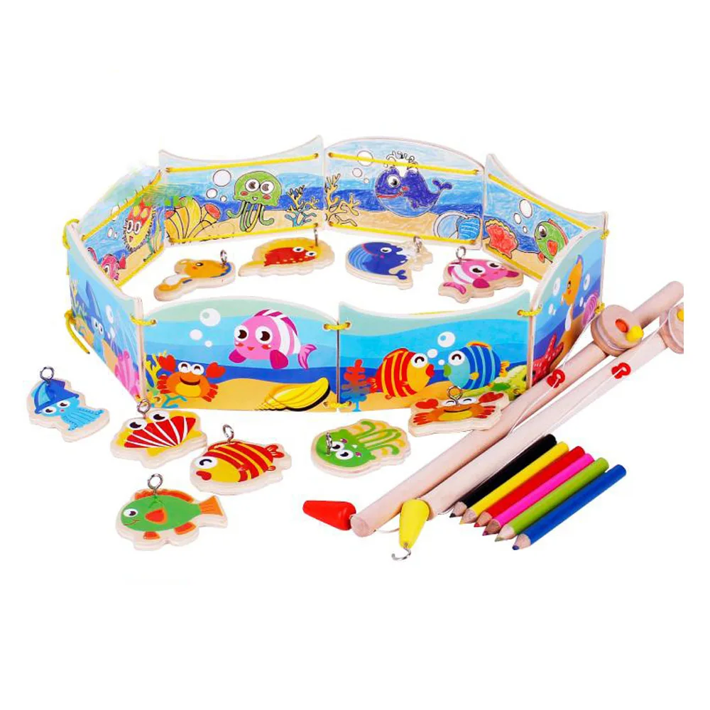 BOHS Wooden Fishing Board Game and Drawing,Lacing,Math