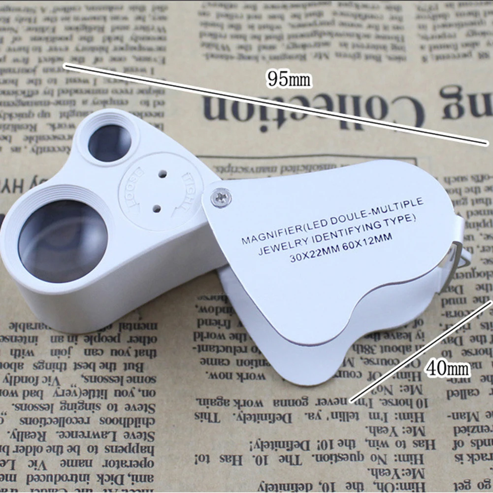 Professional 30x 60x Dual Lens Jewelers Eye Loupe Illuminated LED Metal Body Glass Magnifier | Инструменты