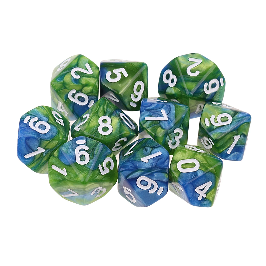 Perfeclan 10pcs 10 Sided D10 Polyhedral Dice Double Color for DND RPG MTG Board Game Accessories Double Colors Dice