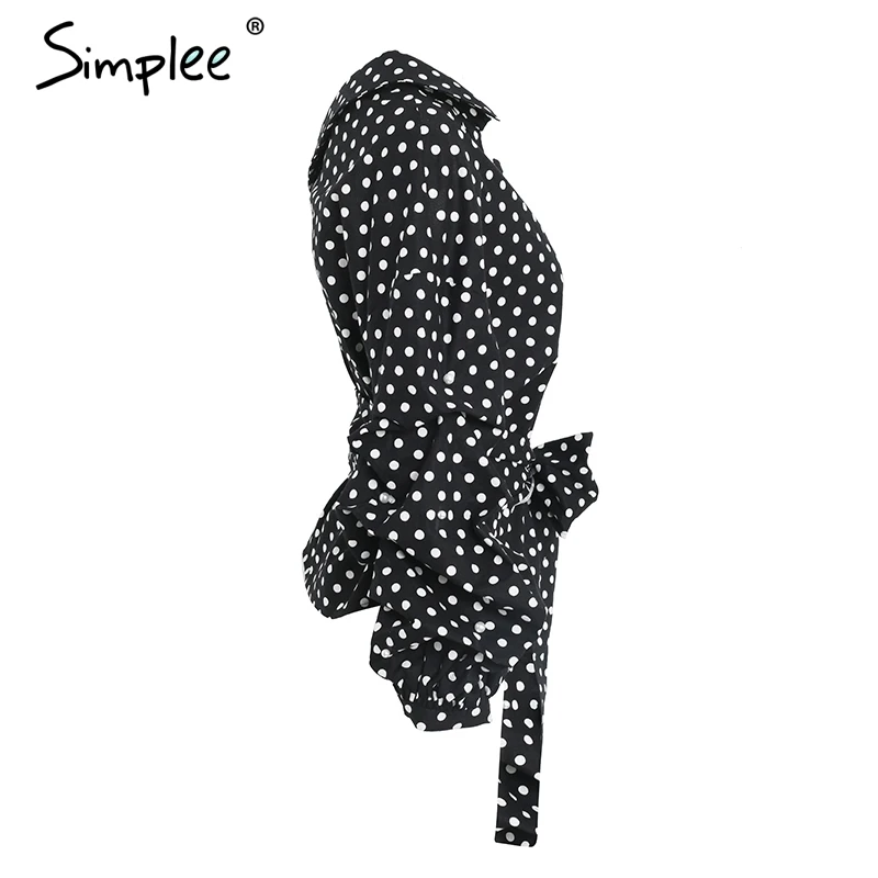 Женская белая блузка Simplee с открытым плечом женская в горошек поясом и длинным
