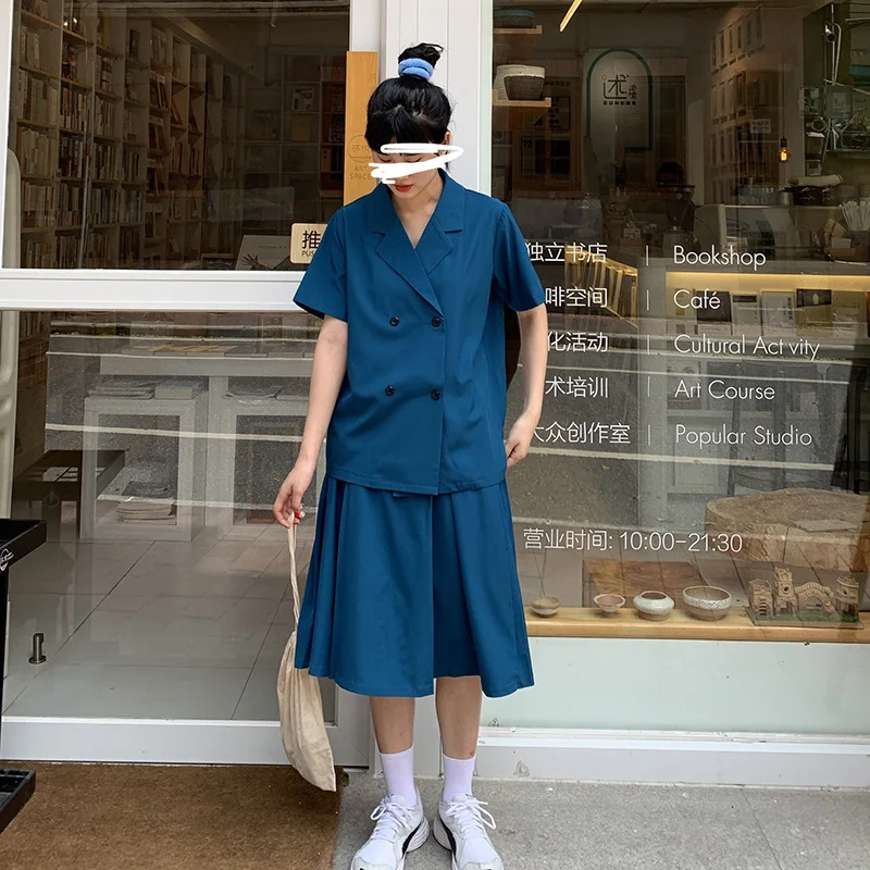 

SuperAen Fashion Women's Sets Korean Style Short-sleeved Tops High Waist Casual Skirts Women Solid Color Summer New 2019