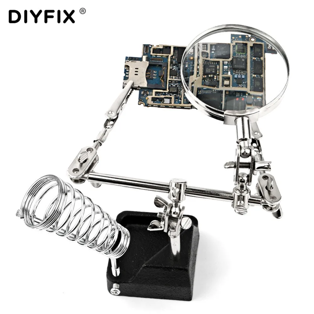 

DIYFIX Soldering Stand with 2X Magnifying Glass 2 Alligator Clips 360 Degree Rotating Adjustable Helping Third Hand Welding Tool