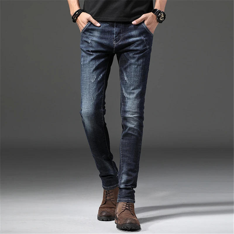 

Men Long Denim Pants Causal Jeans Female Elastic Fabric Oversize Stretch Straight Jeans Long Ripped Full Trousers AA11410