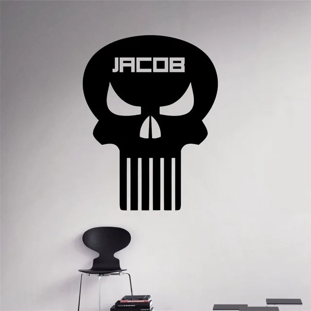 Any Custom Name Wall Decal Punisher Skull Logo Vinyl Sticker Personalized Decals Home Decor Removable Art | Дом и сад