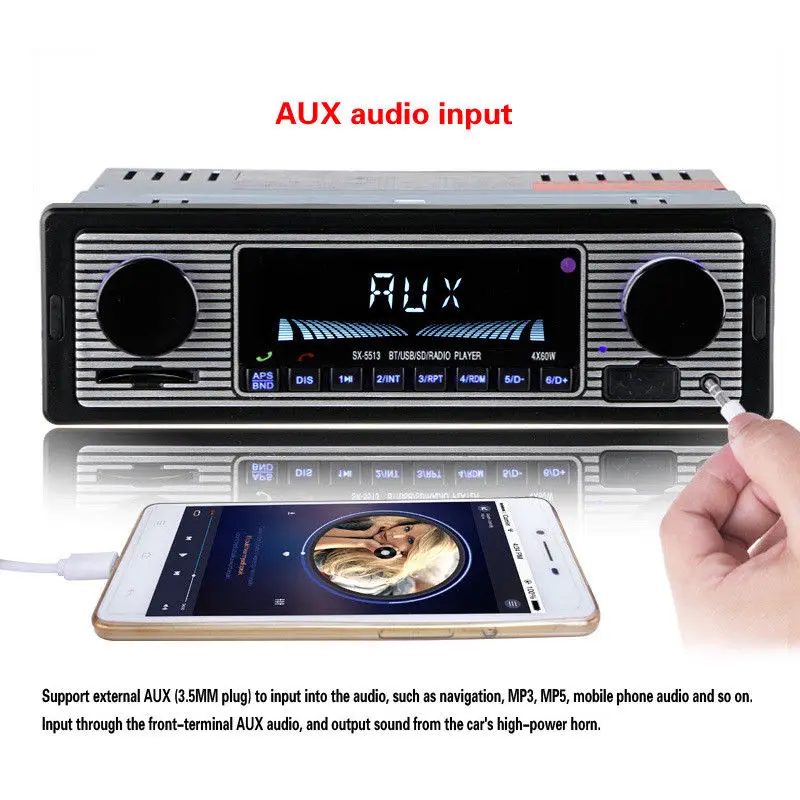 12V Bluetooth 1din Vintage Car Radio MP3 Player Stereo USB AUX Classic Car Stereo Audio ISO