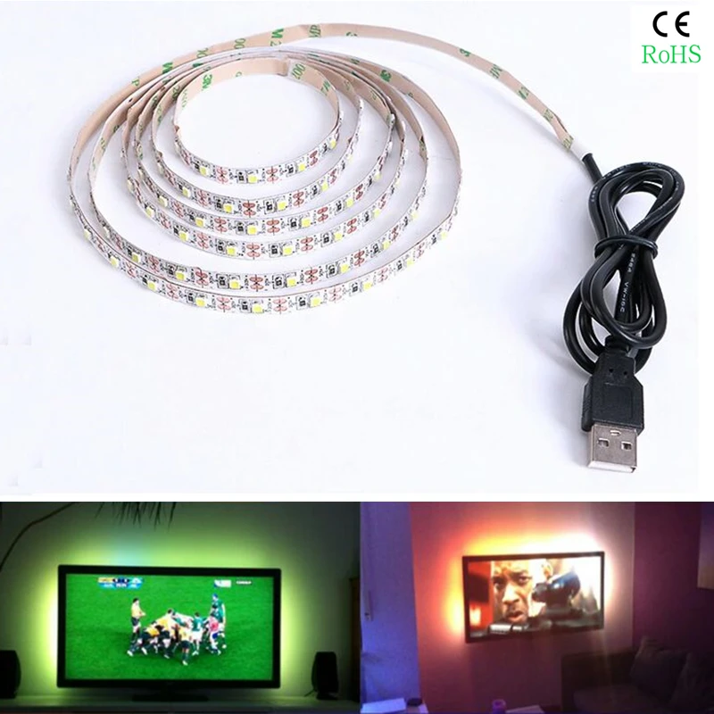 #cheap KINLAMS 5V 50CM 1M 2M 3M 4M 5M USB Cable Power LED Strip Light SMD2835 3528 Christmas Desk Lamp Tape For TV Background Lighting