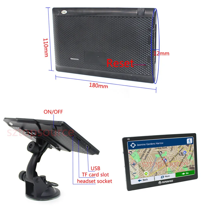 TOPSOURCE HD 7 ''Автомобильный gps навигатор FM WinCE 6,0 8 Гб 256 м карта бесплатное обновление емкостный Испания/Европа/США+ Канада грузовик GP