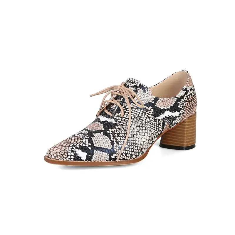 MORAZORA/Большие размеры 34-44, новые женские туфли-лодочки на шнуровке весенне-летние туфли на высоком каблуке женские офисные модельные туфли из искусственной кожи с принтом змеи - Цвет: apricot