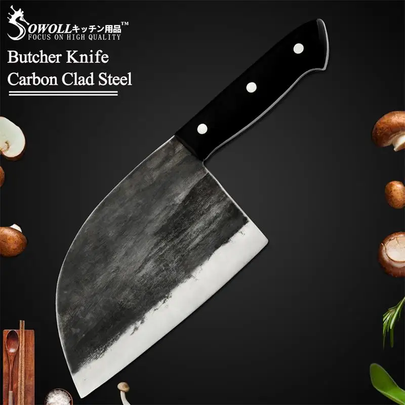 Sowoll брендовый кованый нож из высокоуглеродистой стали, нож для мясника, Полный Тан, ручная работа, прочный классический нож для мясника, стейк из костяного мяса - Цвет: butcher knife
