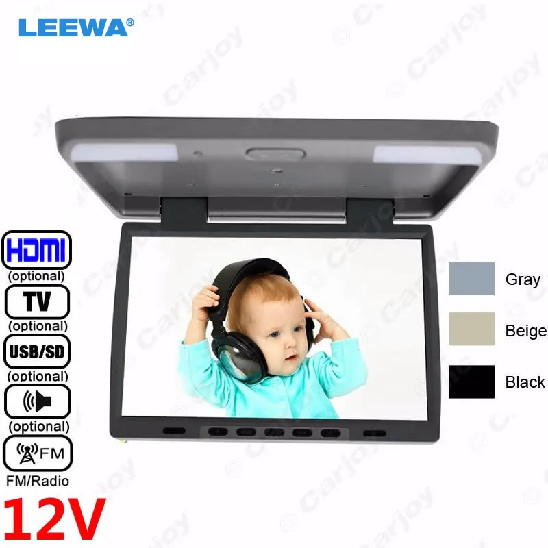 

LEEWA 12V/24V 15.4" Inch Car/Bus TFT LCD Roof Mounted Monitor Flip Down Monitor 2-Way Video Input USB SD HDMI FM Speaker #1291