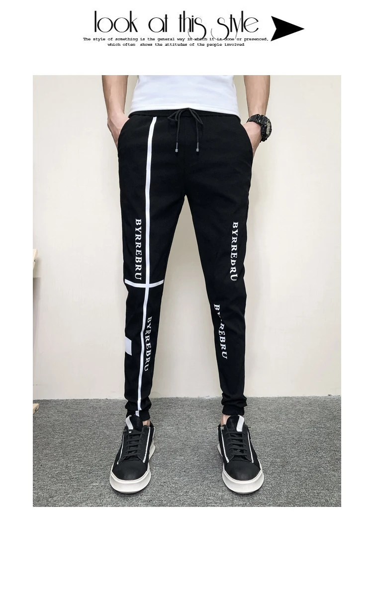 Joggers мужские модные осенние брюки мужские корейские облегающие повседневные шаровары мужские уличные эластичные брюки с буквенным принтом для мужчин 34