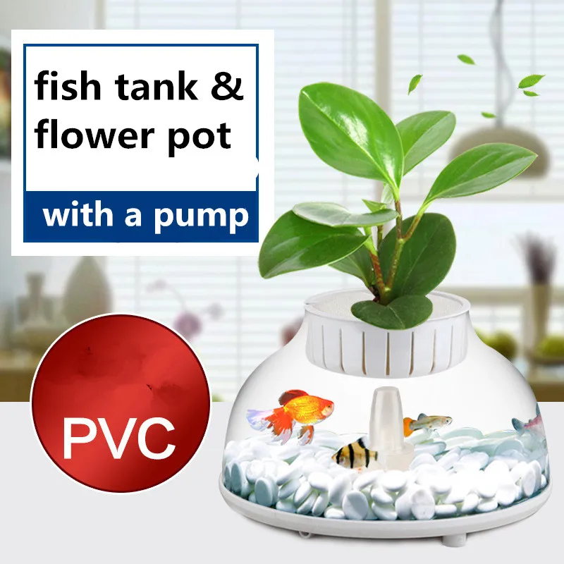 Mini Aquarium Fish Tank With Hydroponic Pot Water Garden