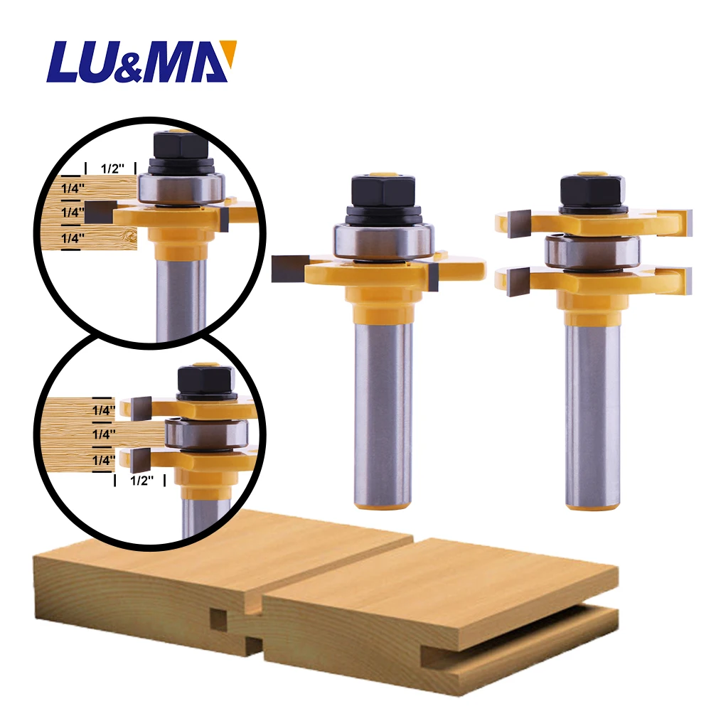 Tongue and Groove Router Bit Set (2 PCS) with 1/2 Inch Shank T Shape