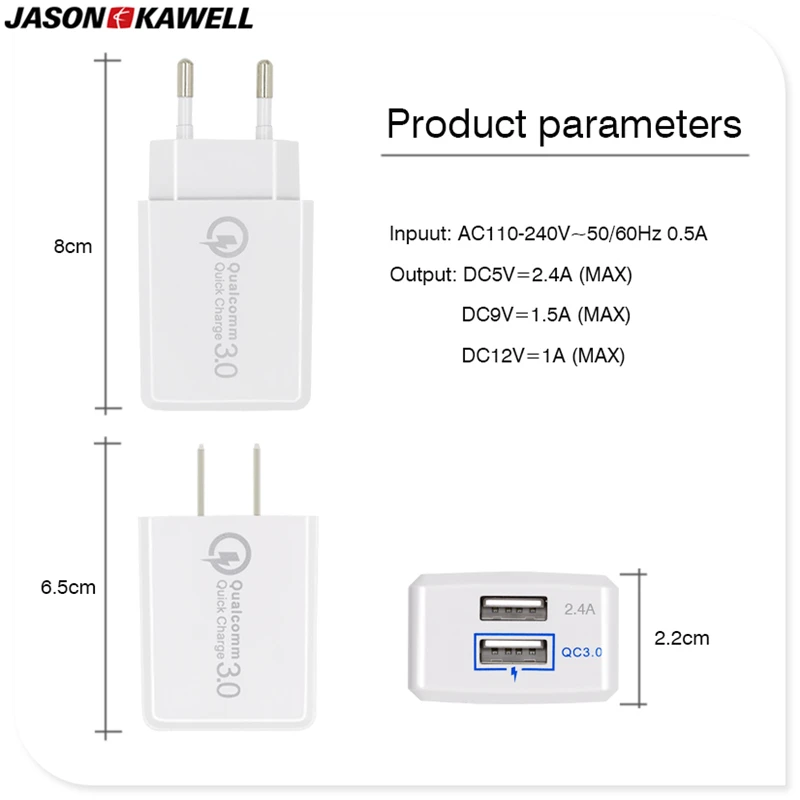 100 шт много двойной USB Quick Charge 3,0 USB ЗУ для мобильного телефона адаптер для iphone 8 Plus для samsung S8