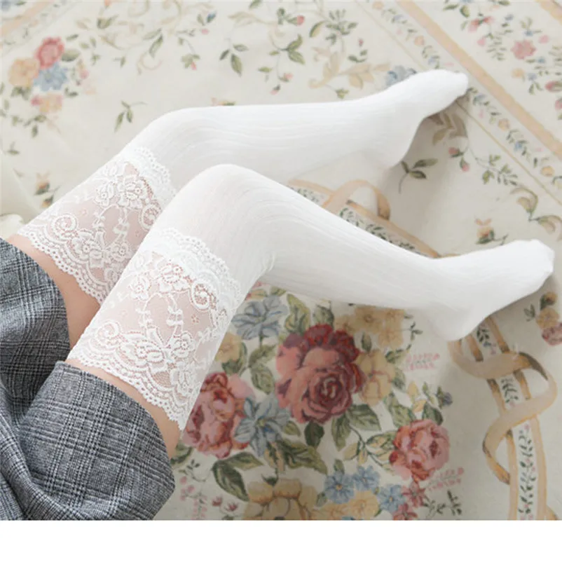 Women socks sexy Lace Trim Thigh High Over Socks Long Cotton Warm Stockings winter long socks high knee medias de mujer N07 (10)
