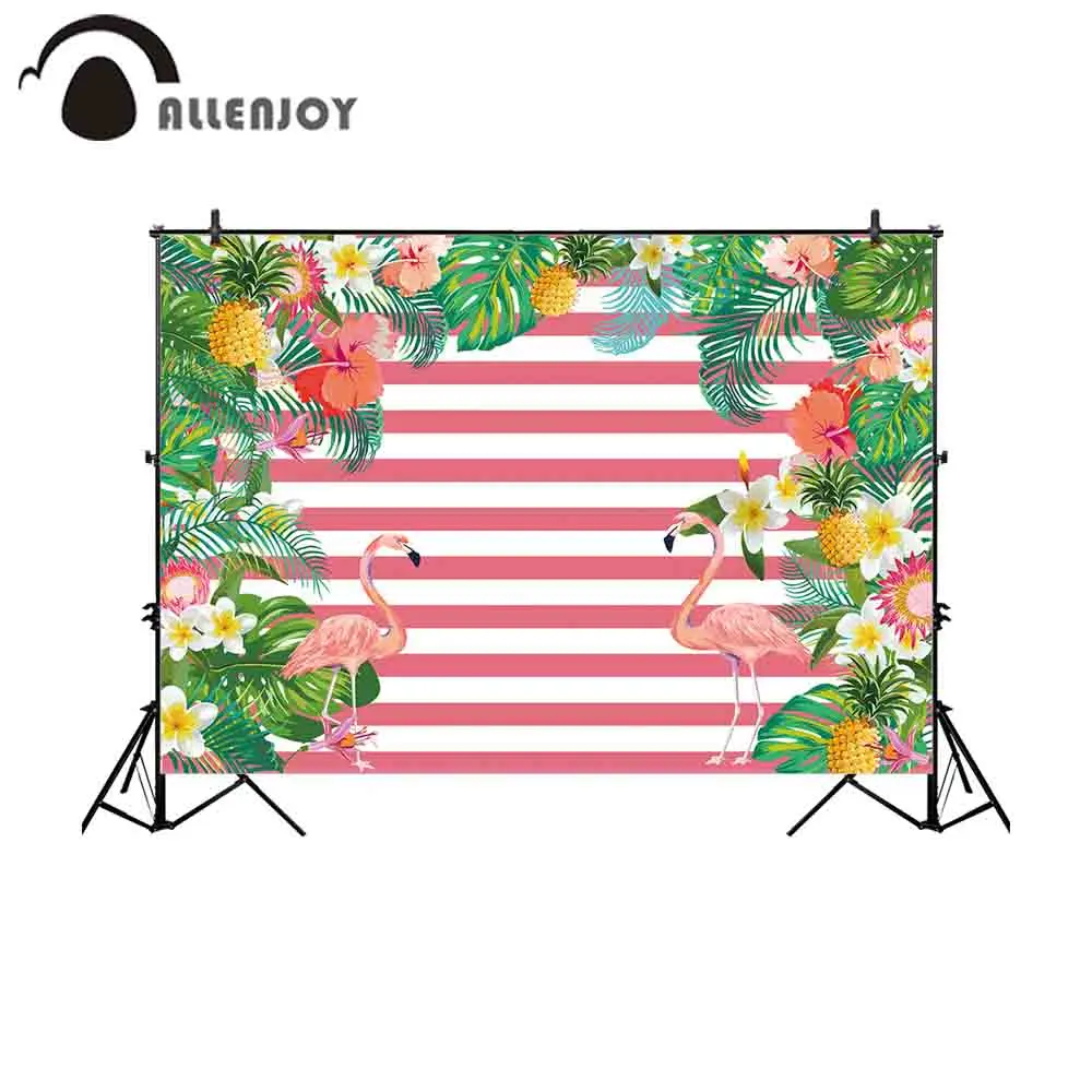 

Allenjoy photography backdrop tropical flamingos pink stripes flower decor background photobooth photo studio photocall