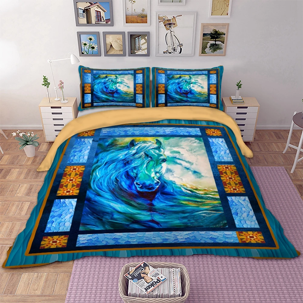

Abstract art horse Bedding Set Queen King Size Colorful horse Duvet Cover Bedclothes 3pcs Home Textiles