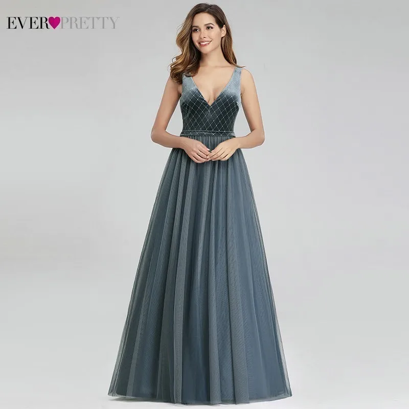 

Ever Pretty Dusty Blue Bridesmaid Dresses A-Line V-Neck Sleeveless Sparkle Dresses For Wedding Party Robe Demoiselle D'honneur