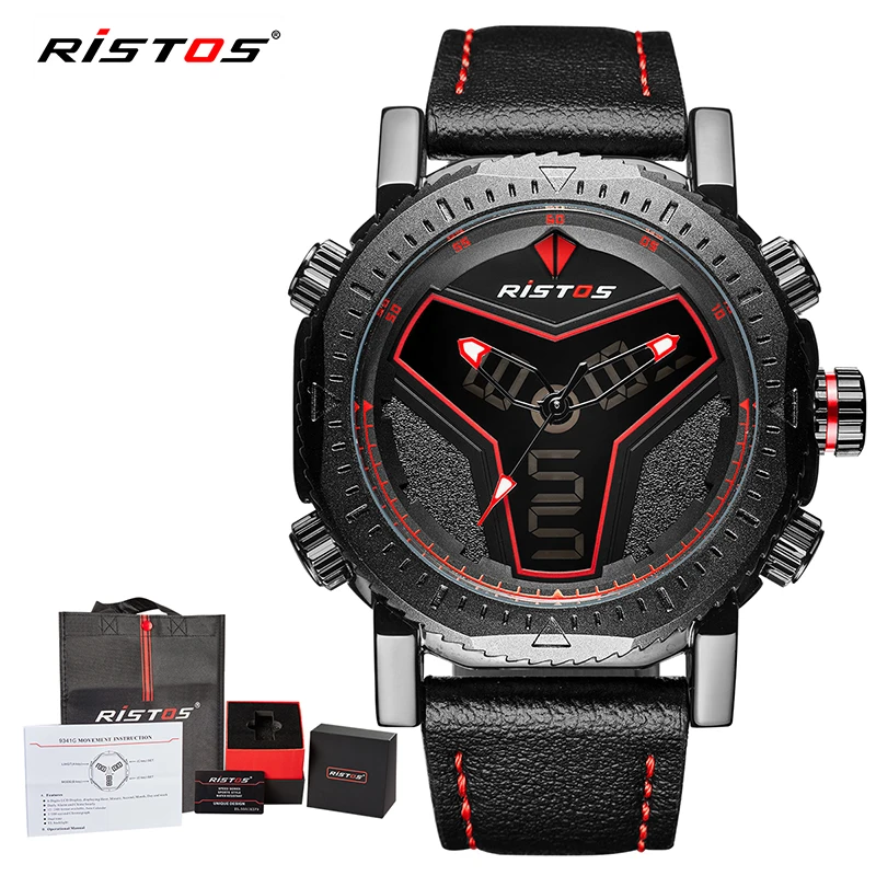 Многофункциональные мужские часы Ristos с кожаным ремешком модные спортивные