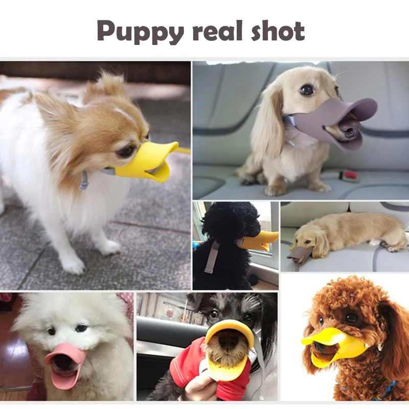 VUGSUCE Duckbill Pet Dog Muzzle Silica Gel Anti-Bite Chew Safety for Small Medium Dogs Adjustable Mouthpiece Soft Muzzles Cloak