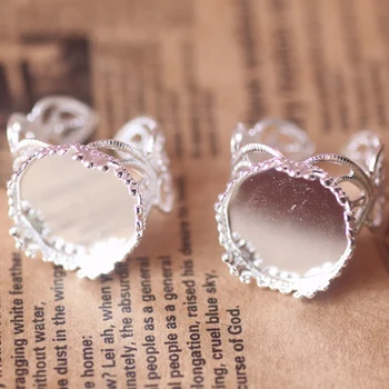 

100pcs/Lot Cabochon 15mm Crown Lace ring blank with Cameo Tray,Silver Plated Ring setting,Handmade DIY Zakka jewelry Finding