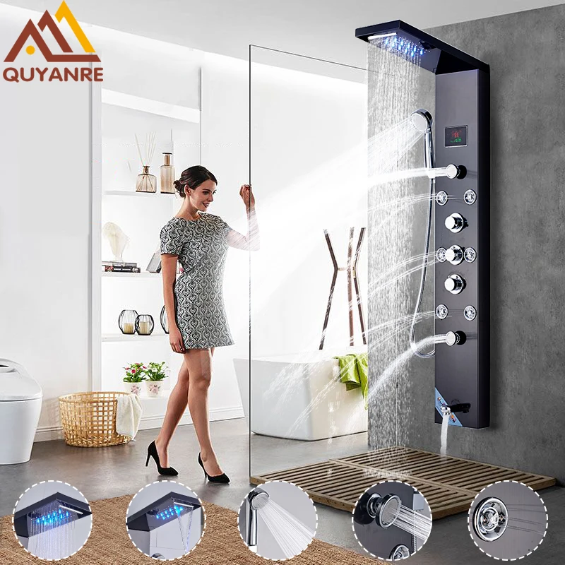 shower faucet led rainfall black orb shower panel with massage jets