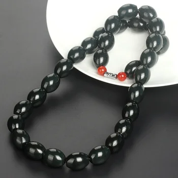 

Natural jade oil green jasper necklace Hetian jade drum chain jade jewelry