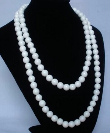 

ddh003596 New 50inch Chinese Tibet White Jade Gem(10mm) Beads Long Necklace