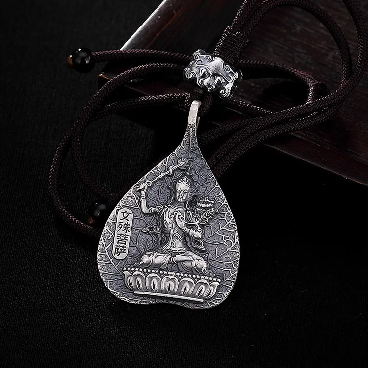 Buddha8 Uglyless Настоящее твердое 999 Чистое серебро ожерелье "Будда" с веревочными цепочками тайское Серебряное сердце Подвески буддизм ювелирные изделия - Цвет камня: Buddha8