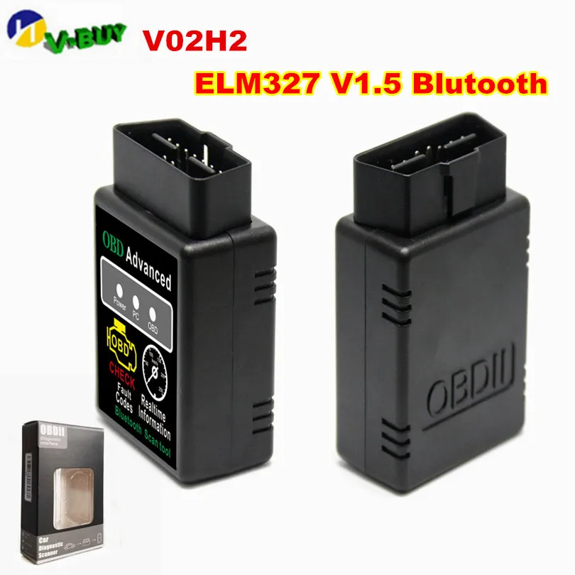 Best 100pcs lot pic25k80 elm 1.5 V02H2 Vehicle Car Auto Fault Diagnostic Scanner Bluetooth elm 327 v1.5 Scanner Adapter Code Reader