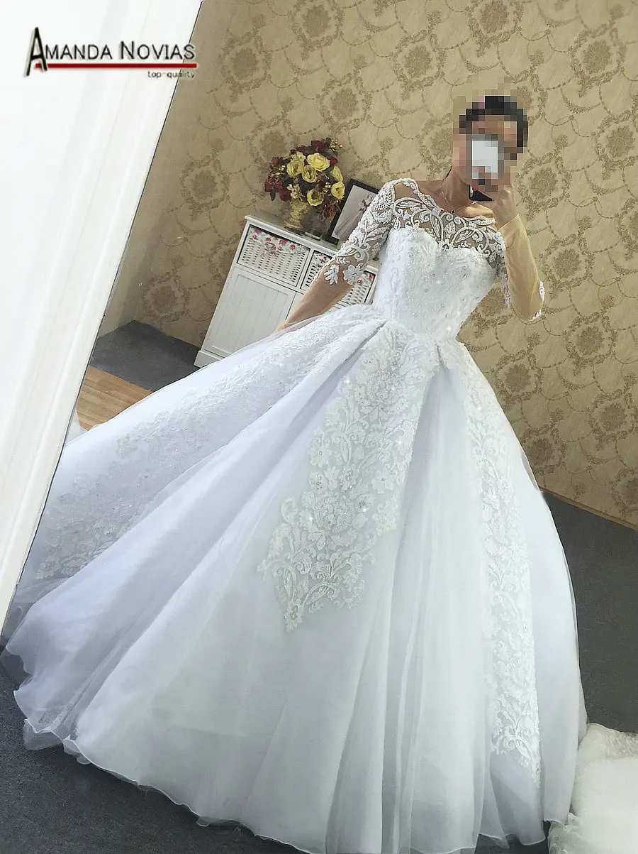

Luxury Long Train Arabic Wedding Dress Beading Lace Wedding Dress 2019