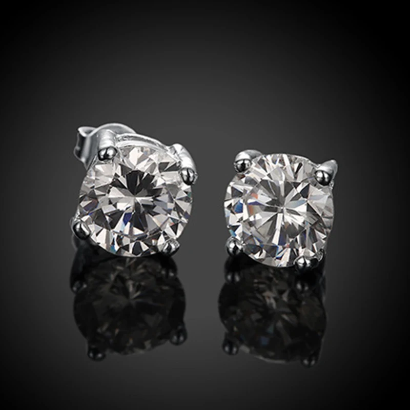 Zircon stud earrings for women girls silver color zinc alloy female