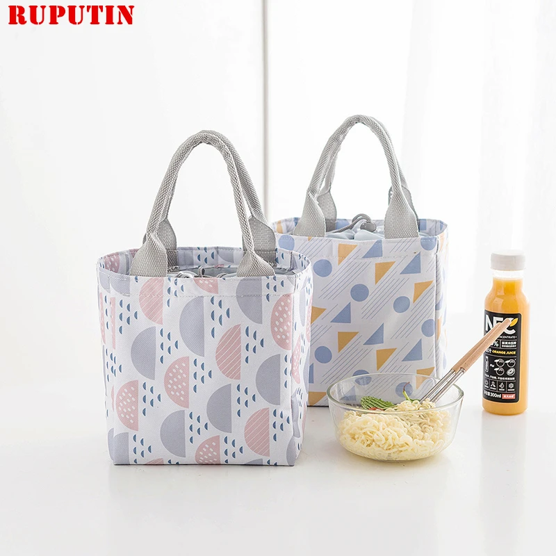 

RUPUTIN New Drawstring Portable Lunch Bag For Women Thermal Insulated Bag Tote Cooler Bag Bento Pouch Milk Bottle Ice Picnic Bag