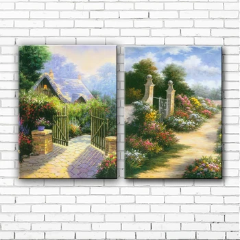 

Mediterranean sea flower house landscape canvas printings oil painting printed on canvas home room wall art decoration picture