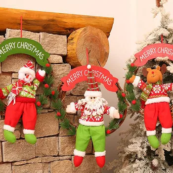 

1pc Christmas Ornaments Wreaths Ring Santa Clause Pinecone Pink Bow Knots Window Door Hanging Garland Christmas Home Decoration