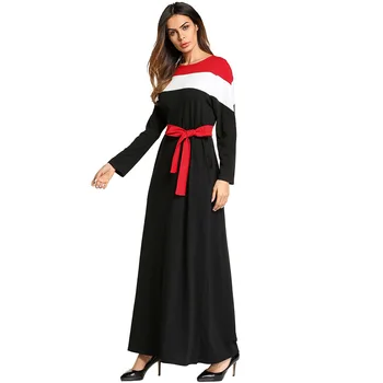 

185726 Women's Dress European and American long skirt Collar Coupling long sleeve Belt Middle East Fashion dresses Abaya