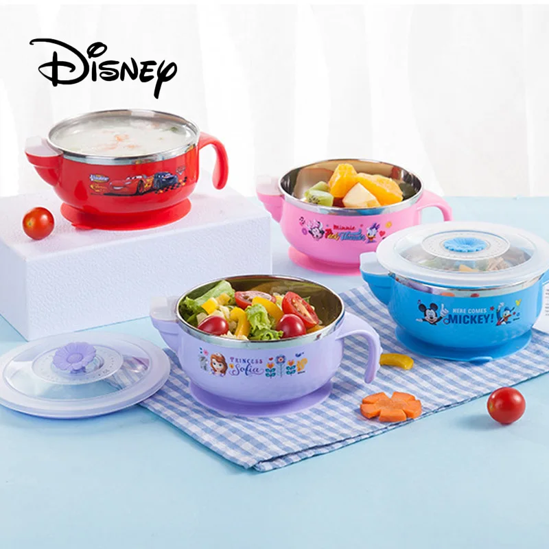 

Disney 510ML Mickey Mouse Children's Tableware Baby Feeding Bowls Anti-fall Anti-scalding Stainless Steel Suction Cup Bowl Gifts