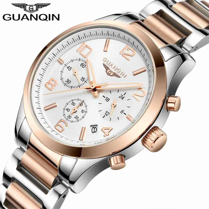 

Luxury Brand Watches GUANQIN Men Watch Chronograph Luminous Date Waterproof Quartz Watch Men Clock Stainless Steel Wristwatches