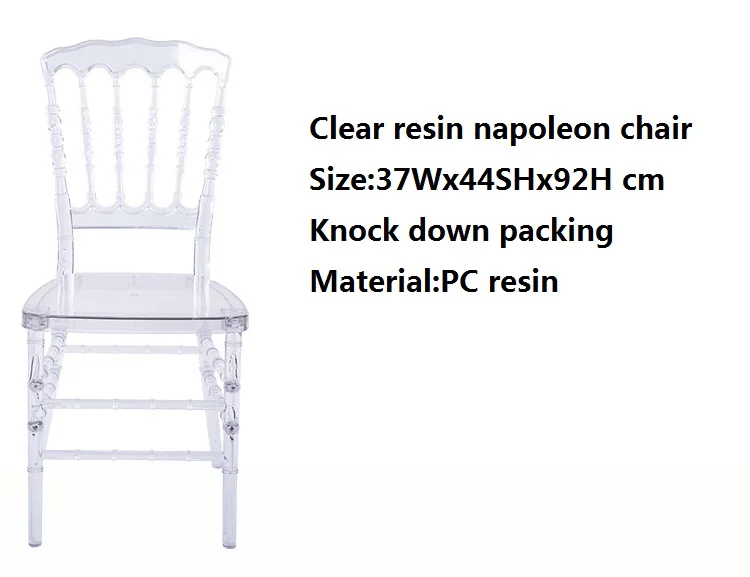 Прозрачный стул Наполеона Хрустальный стул ПК смолы Кьявари Стул прозрачный свадебный стул