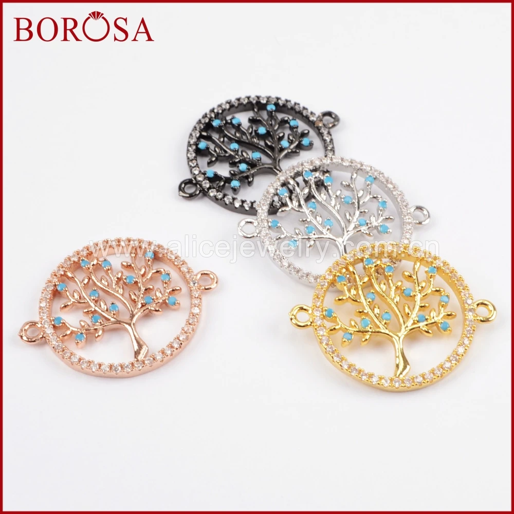 

BOROSA CZ Micro Pave Round Life Tree Connector for Bracelet,Wholesale Cubic Zirconia CZ Connector for Gems Jewelry Making WX652