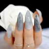 Uñas falsas de mármol gris Stiletto Extra largas patrón de piedra puntiagudo brillante largo prensado en uñas falsas para dedo 24 unidades ► Foto 2/5