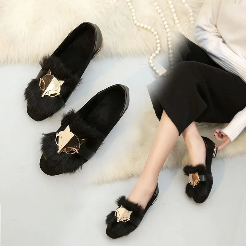

Sycatree 2018 Women Casual Shoes Snow Cotton Shoes Plush Winter Warm Fashion Slip on Flat Shoes Fashion Golden Fox Shoes