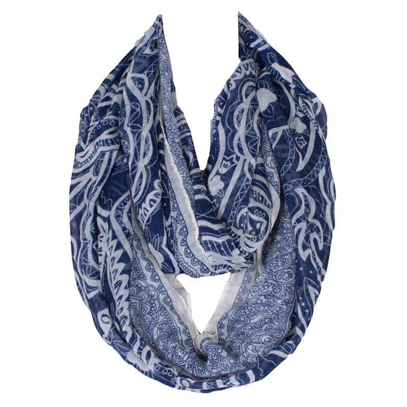 Мода 2017 г. синий кешью гайки печати для женщин Пейсли шарфы Кольцо вуаль платки Femme Бесконечность Дамы Парео Cachecol 180*43 cms