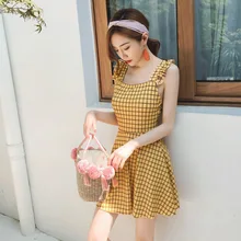 Цельный купальник, плавательный костюм для бассейна, женский сексуальный костюм, закрытый женский раздельный корейский купальник, юбка из полиэстера в клетку