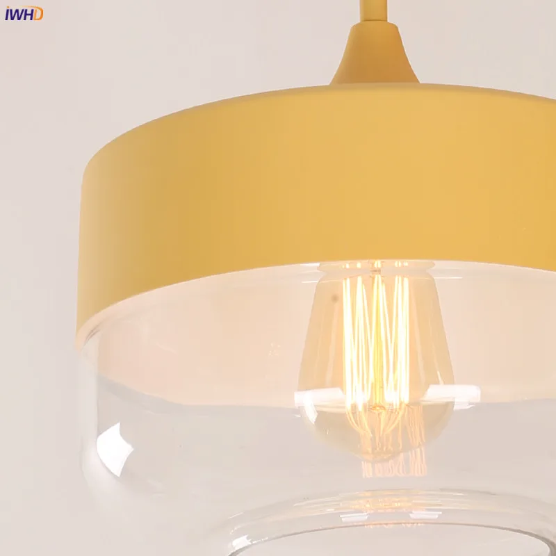 IWHD Скандинавский современный светодиодный подвесной светильник, Светильники для спальни, столовой, гостиной, светильник из цветного стекла, подвесной светильник, внутреннее освещение