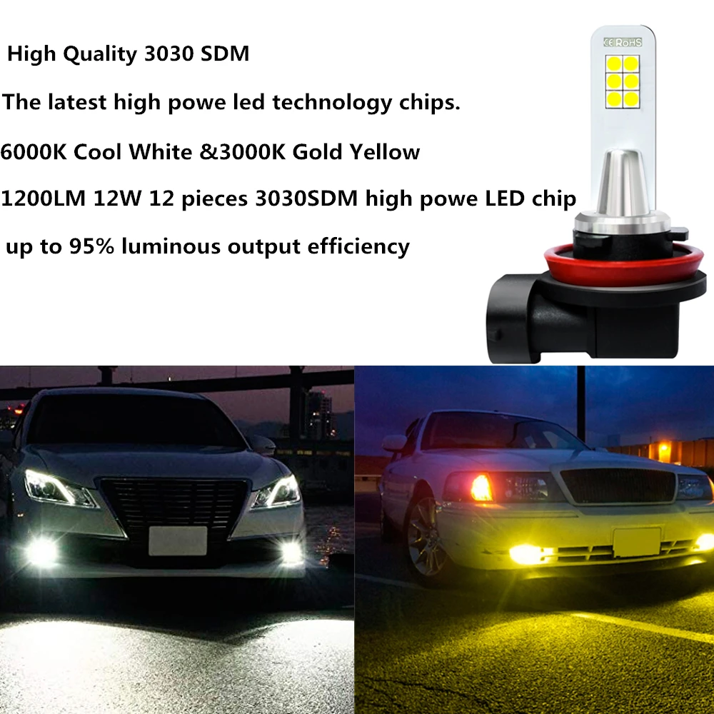 CJXMX H1 H3 H4 H7 H8 H11 9005/HB3 9006/HB4 Автомобильный светодиодный противотуманный светильник лампочка 3000K желтого золота 6000K белый автомобильный светильник s для авто противотуманных фар 12V