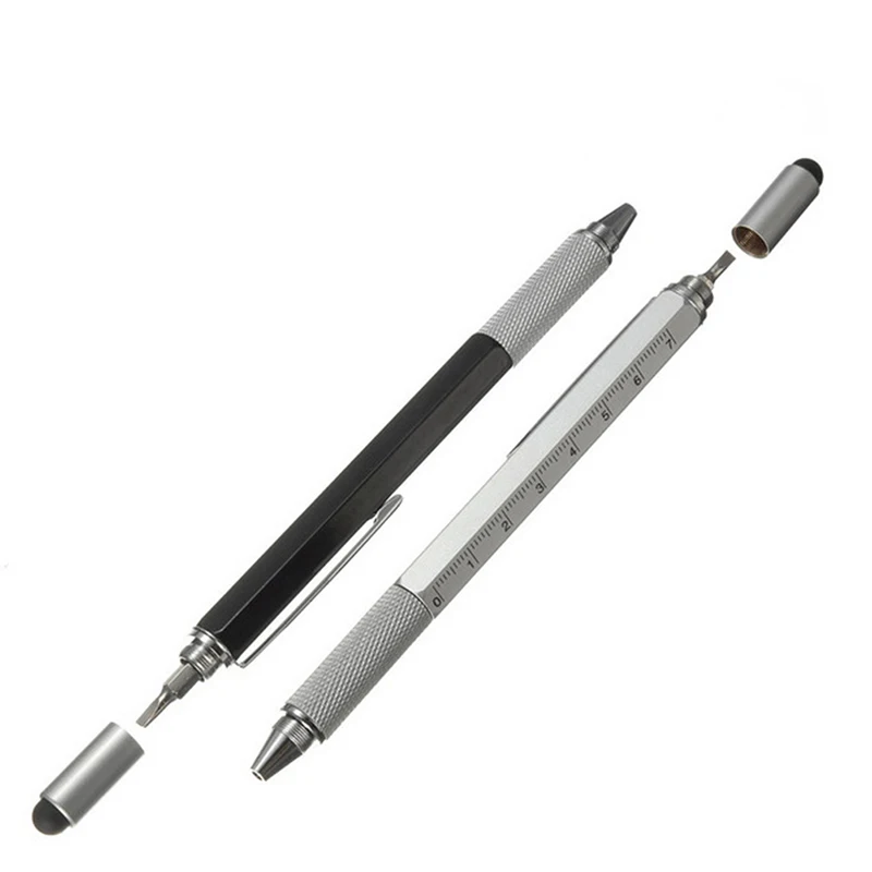 1 шт./лот 6 в 1 многофункциональная металлическая пластиковая ручка инструмент, шариковая ручка с пузырьковым уровнем с помощью отвертки линейка
