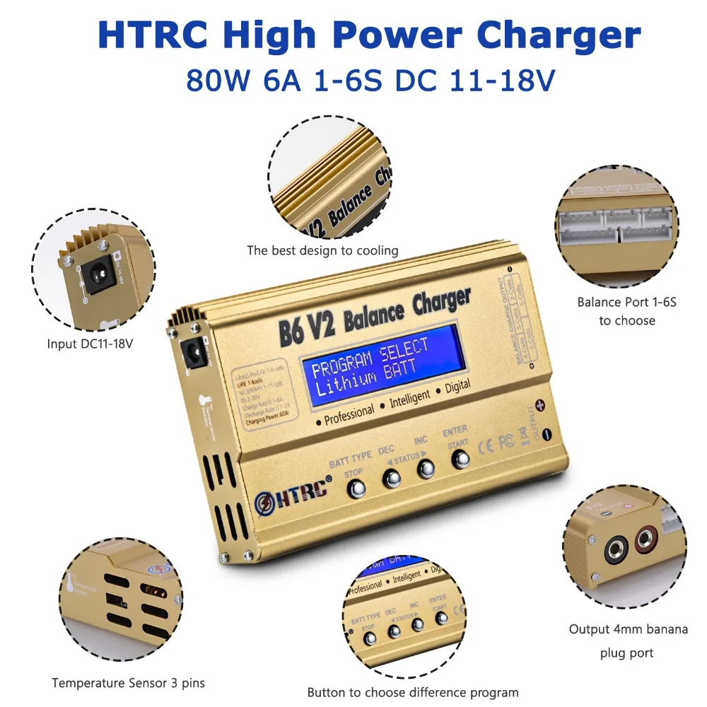 HTRC Imax B6 V2 80W 6A RC Balance Charger For LiIon/LiFe/NiCd/NiMH/High Power Battery LiHV 15V 6A AC Adapter IMAX Charger-in Parts 