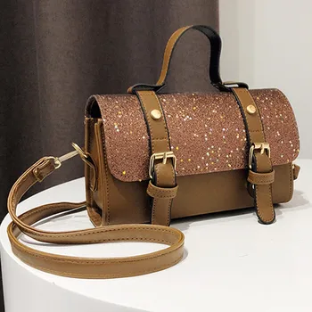 

New Fashion Leather belt Women Handbag Lady Sequins Bag Patchwork Shoulder Bags Girl Large Capacity Messenger Packet Multicolor