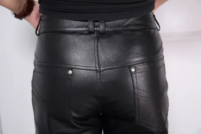 Зимние толстые теплые брюки-карго пуховые штаны Для мужчин полной длины из натуральной кожи для езды на мотоцикле брюки Для мужчин Байкер Панк Pantalon Hombre плюс Размеры